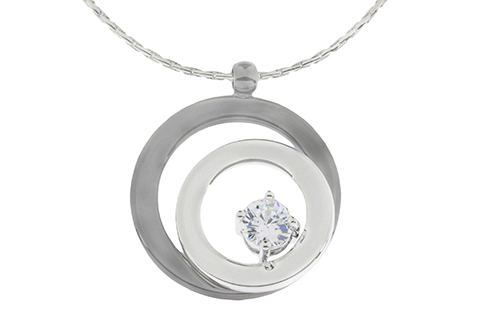 Silver Plated Double Open Circle with Crystal Pendant