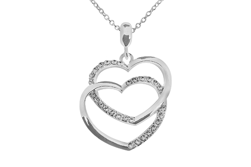 Silver Plated Open Crystal Double Heart Pendant