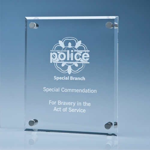 25cm x 20cm Clear Glass Wall Display Plaque inc Fixing Kit