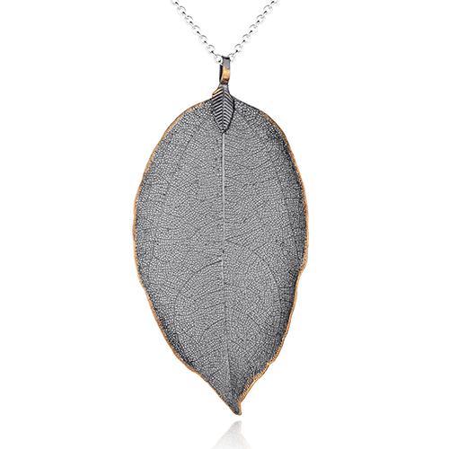 Real Leaf Skeleton Gunmetal Pendant Necklace