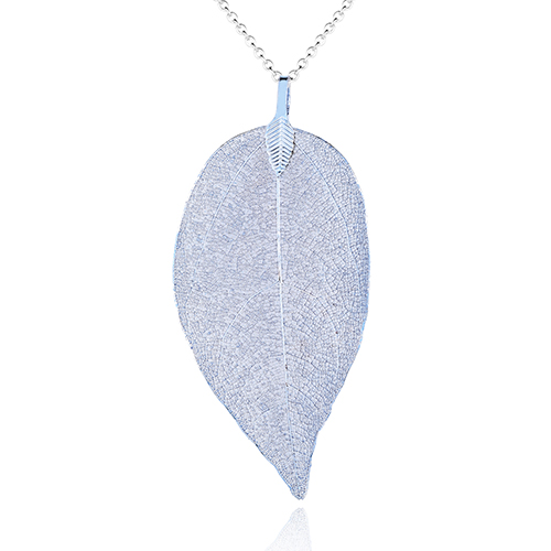 Real Leaf Skeleton Blue Pendant Necklace