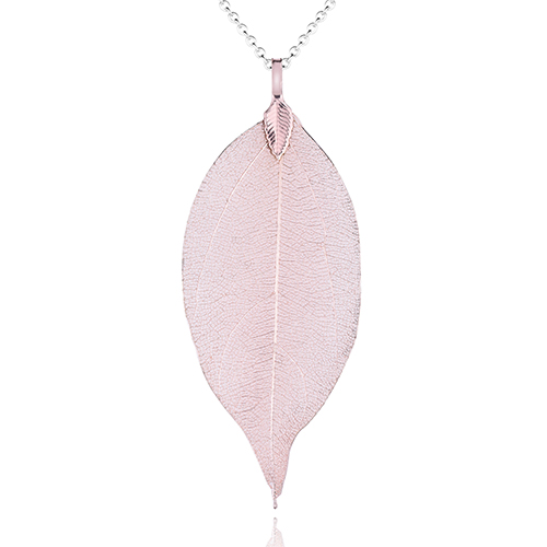 Real Leaf Skeleton Champagne Pendant Necklace