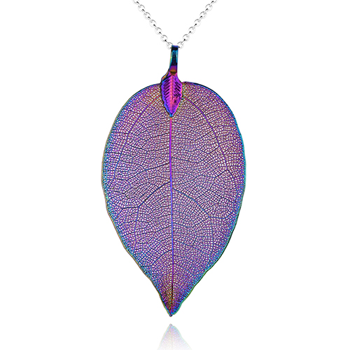 Real Leaf Skeleton Iridescent Pendant Necklace