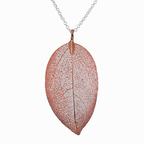 Real Leaf Skeleton Red Tea Pendant Necklace