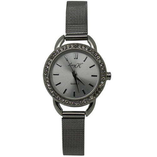 LUCY K Classic Silver Quartz Watch with Crystal Surround