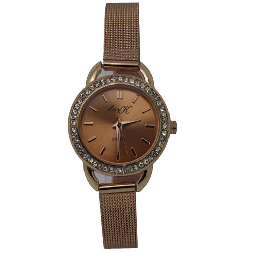 LUCY K Classic Rose Gold Quartz Watch with Crystal Surround