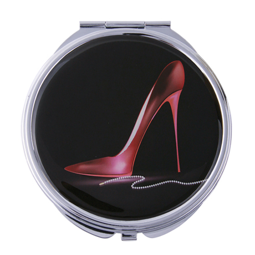 Silver Plated Double Mirror - Red Shoe with Pearls
