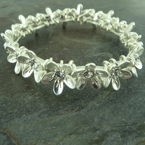 Silver Finish Forget Me Not Crystal Set Expandable Bracelet - ONLY 7 LEFT IN STOCK