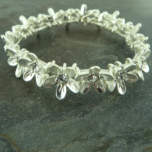 Silver Finish Forget Me Not Crystal Set Expandable Bracelet