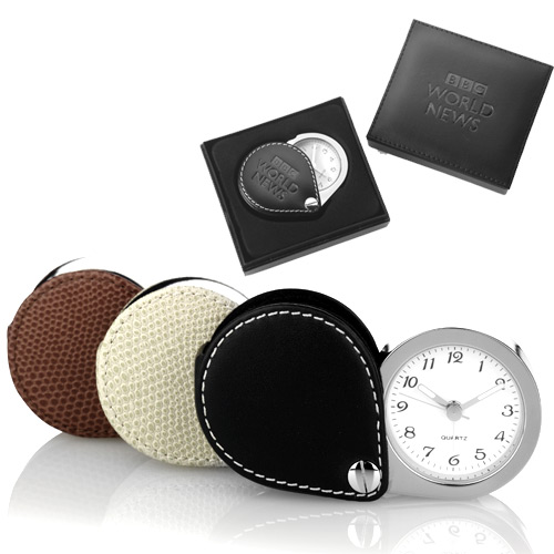 Black Leather Snail Travel Clock
