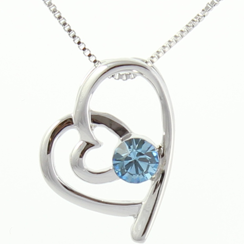 Double Heart Swarovski Diamante Element Pendant - Aquamarine