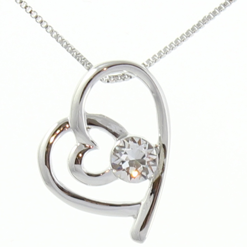 Double Heart Swarovski Diamante Element Pendant - Diamond