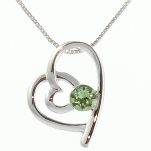 Double Heart Swarovski Diamante Element Pendant - Peridot