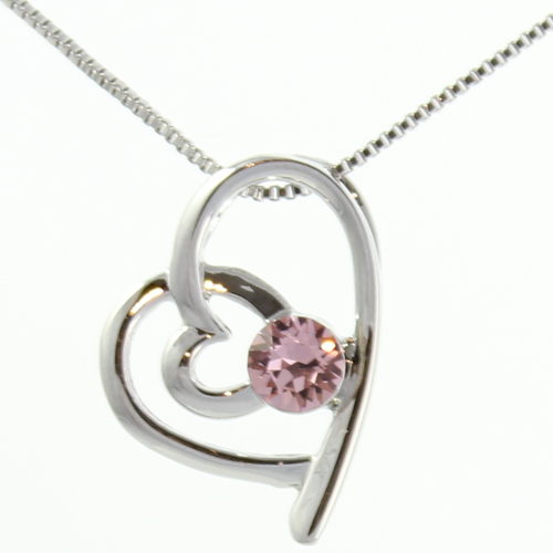 Double Heart Swarovski Diamante Element Pendant - Light Rose