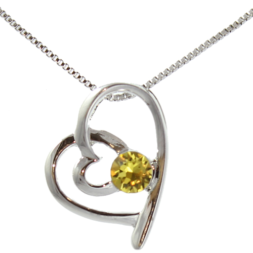 Double Heart Swarovski Diamante Element Pendant - Topaz