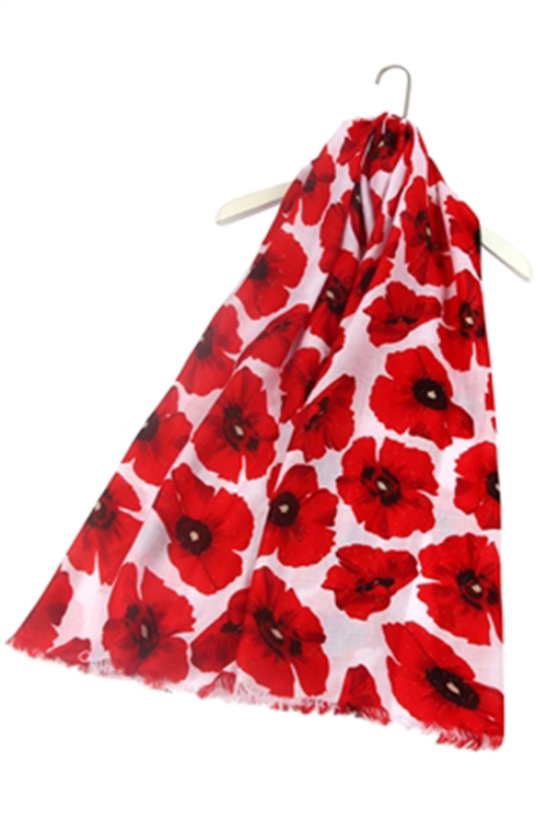 Glitter Bold Poppy Frayed Scarf - White