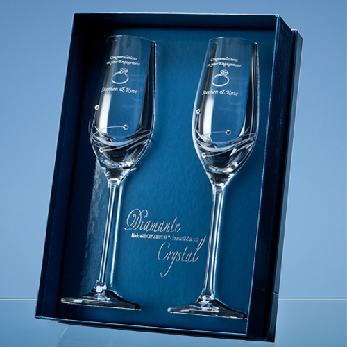 2 Diamante Crystal Champagne Flutes
