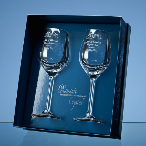 2 Diamante Crystal Wine Glasses