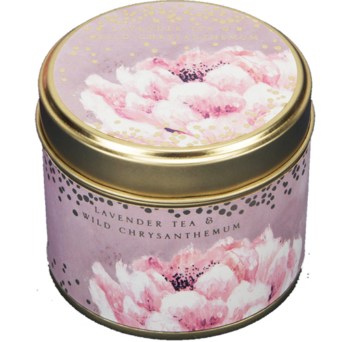 Swan Lake Pink Peony Lavender & Chrysanthemum Candle in Tin