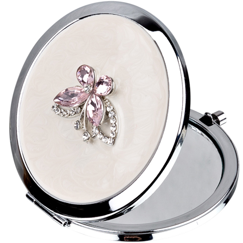 Sophia Silverplated Pink Butterfly Compact Mirror