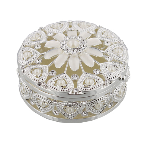 Sophia Silverplated & Pearl Flower  Round Trinket Box