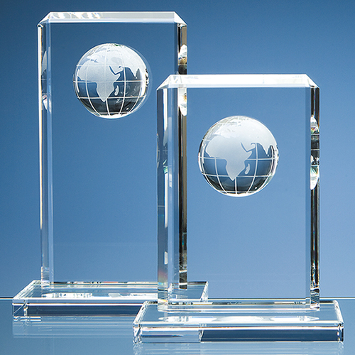 24cm Optical Crystal Globe Rectangle Award