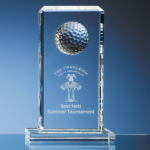 24cm Optical Crystal Golf Ball Rectangle Award