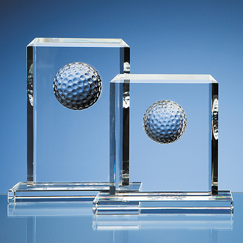 15cm Optical Crystal Golf Ball Rectangle Award
