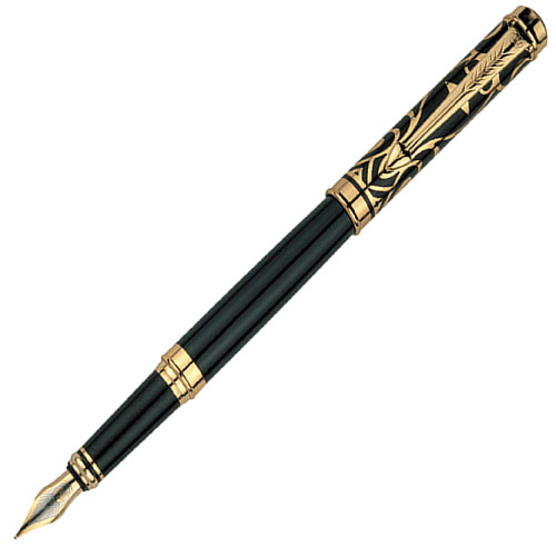 Gold Sapphire Fountain Pen - Velvet Lined Presentation Box