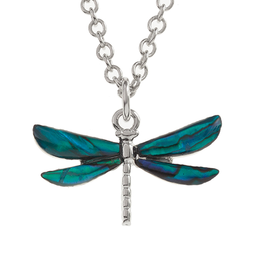 Inlaid Paua Shell Blue Dragonfly Pendant