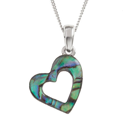 Inlaid Paua Shell Plain Open Heart Pendant