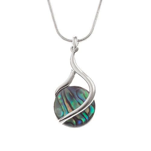 Inlaid Paua Shell Twist Round Pendant