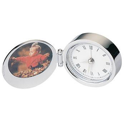 Chrome Finish Travel Alarm Clock & Photo Frame