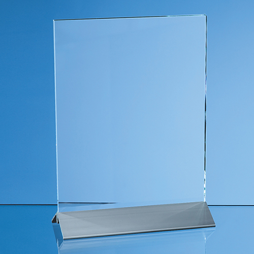 15cm x 10cm x 6mm Clear Glass Rectangle on an Aluminium Base