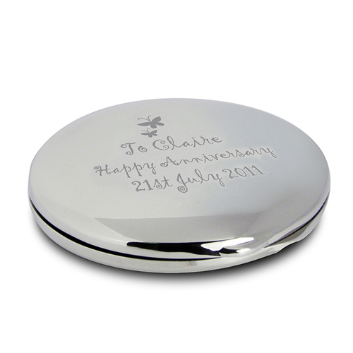 Engraved Round Compact with Butterfly Motif