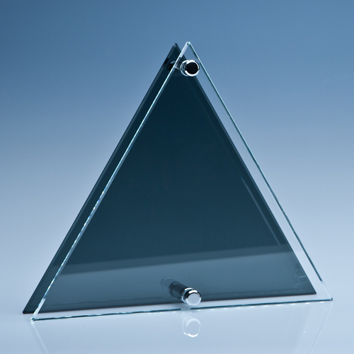 23cm Clear & Smoked Glass Triangle Plaque
