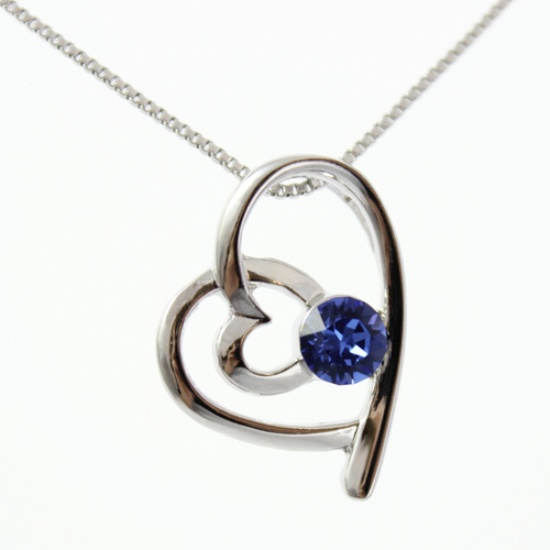Double Heart Swarovski Diamante Element Pendant - Sapphire