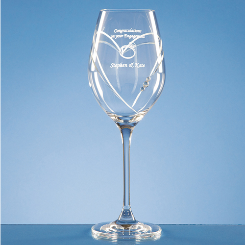 Diamante Wine Glass with Heart Shaped Cutting