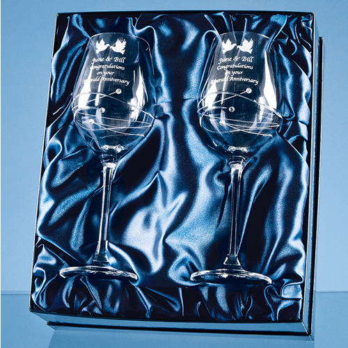 2 Diamante Wine Glasses with Spiral Design Cutting