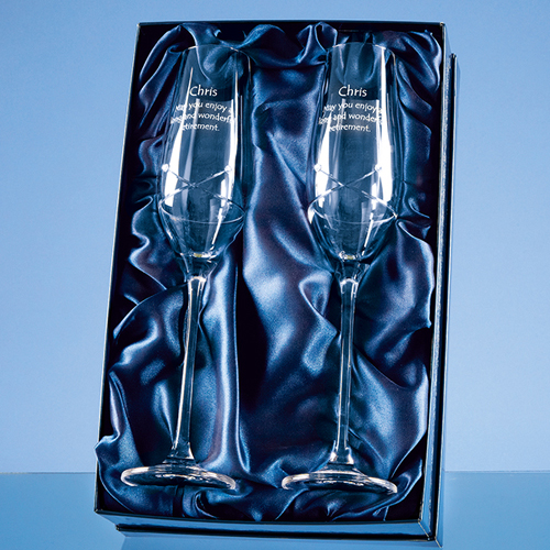 2 Diamante Champagne Flutes with a Kiss Cut Design