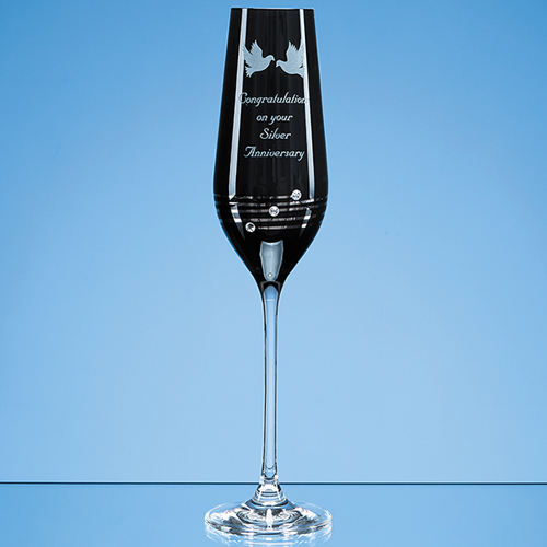 Single Onyx Black Diamante Champagne Flute with Platinum Spi
