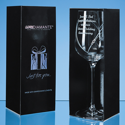 Just For You' Diamante Wine Glass with Heart Shaped Cutting