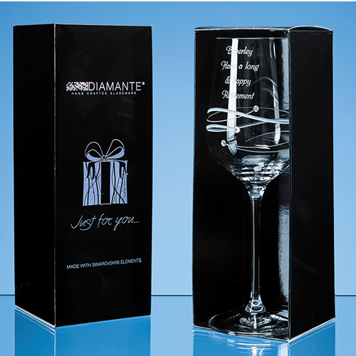 Just For You' Diamante Wine Glass with Spiral Design Cutting