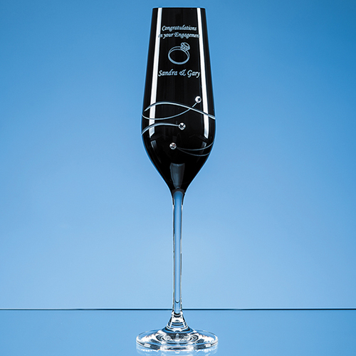 Single Onyx Black Diamante Champagne Flute with Spiral Desig