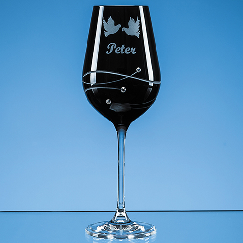 Single Onyx Black Diamante Wine Glass with Spiral Design Cut