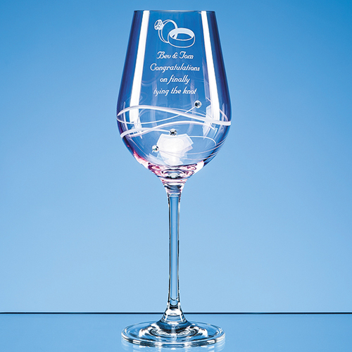 Single Pink Diamante Wine Glass with Spiral Design Cutting